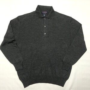 Roundtree & Yorke 100% Fine Merino Wool Gray Polo Long Sleeve Sweater Mens XL
